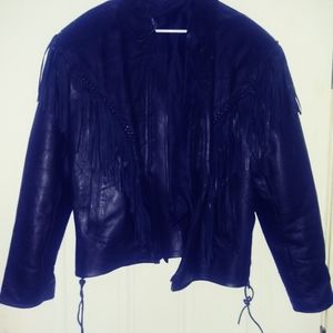 Black leather jacket woth fringes